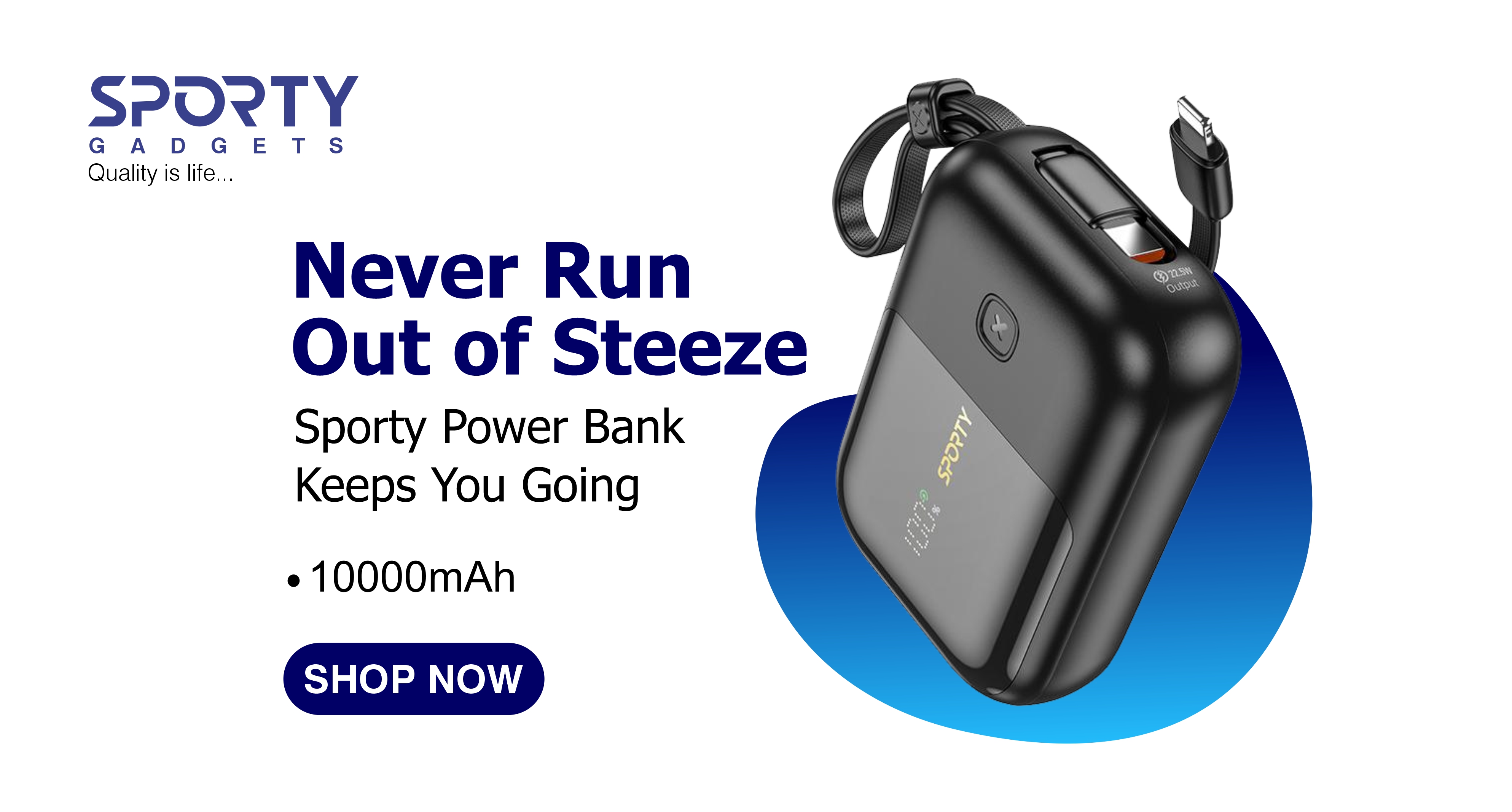 Never run out of juice with the sporty 10,000 mAh power bank